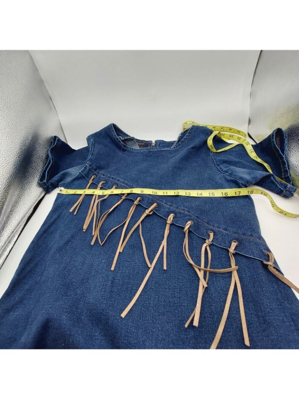 Starwear Jeans Denim Dress Size Medium Fringe Leather Accents Vintage READ - Picture 4 of 8